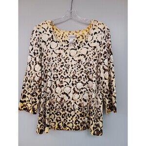 Chicos 3/4 Sleeve Animal Print Pullover Blouse. Size 1 (S) Rayon Spandex Stretch